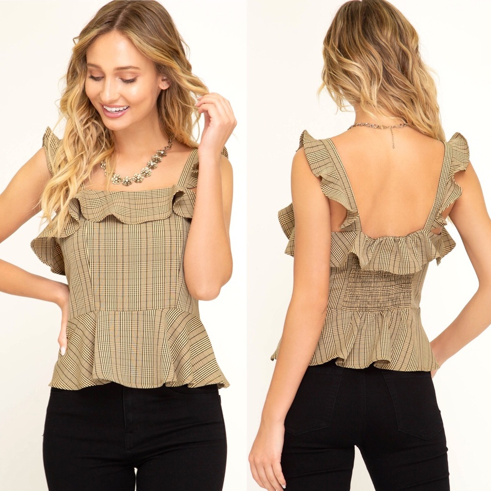 Sleeveless Plaid Ruffle Top - Picture 3 of 4